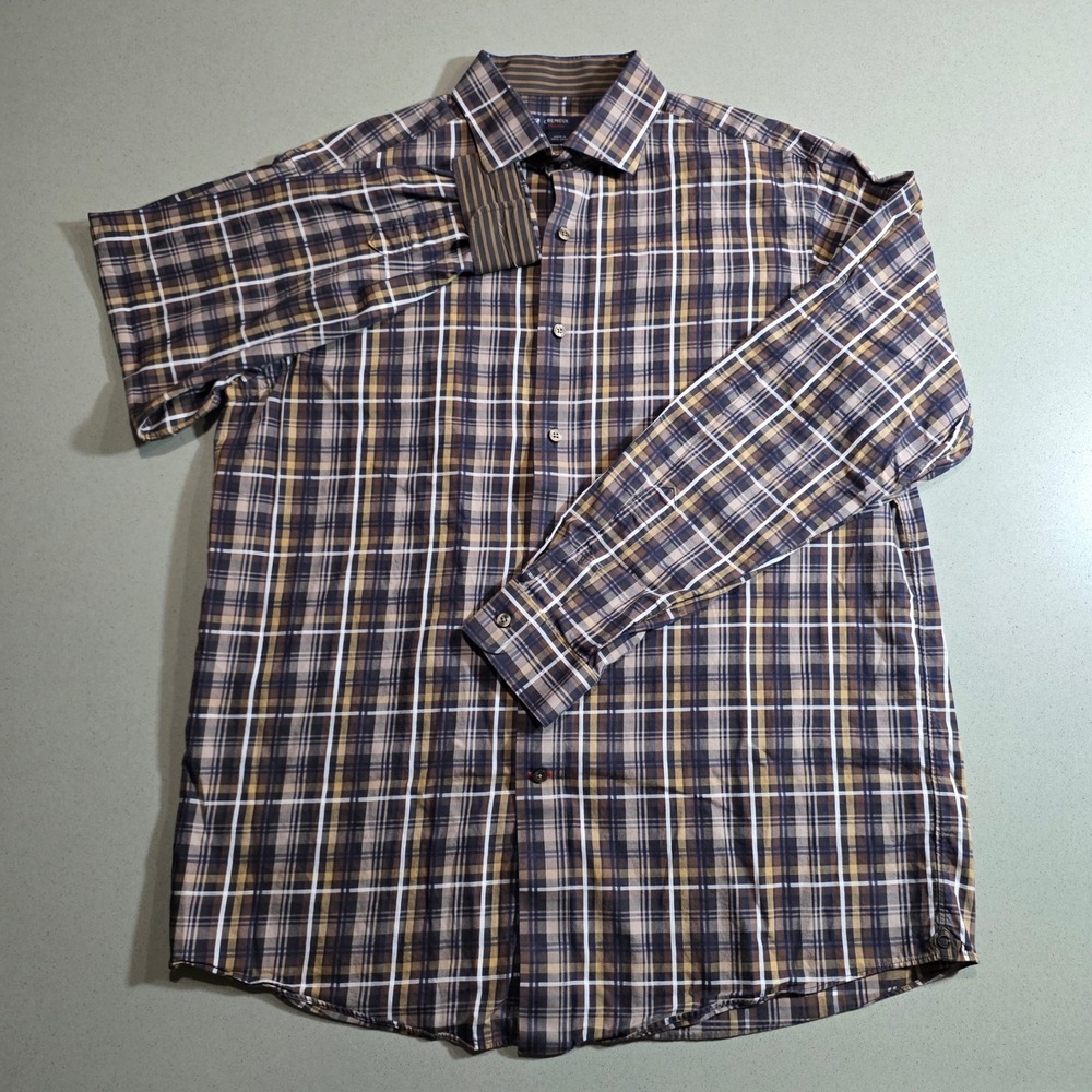 Cremieux Classics Mens Large Brown Plaid Button Down Shirt Long Sleeve L